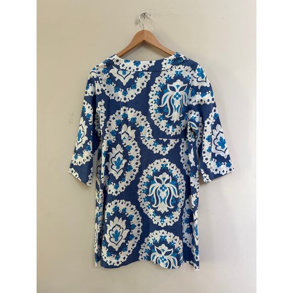 Boden Dress Blue White 100% Linen Tunic Size 12 Coastal Beach Lake Resort - Picture 4 of 4